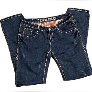 Gazoz Jeans White Contrast Stitching Star Button Size 7/8 Distressed Juniors